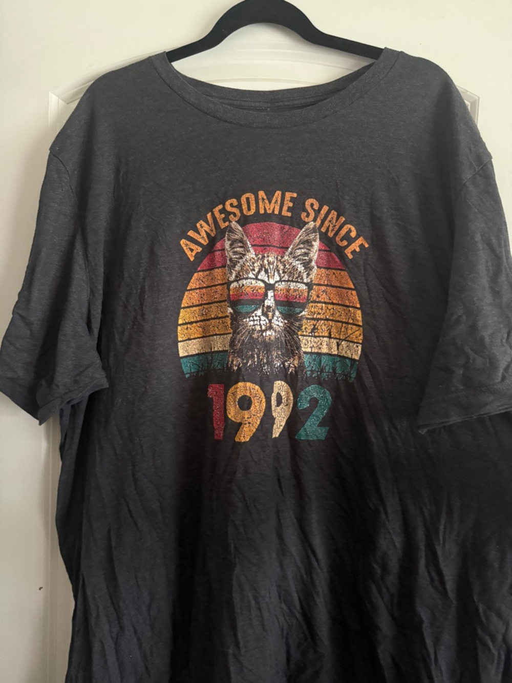 Black Graphic Tee "Awesome Since 1992" Cat Design